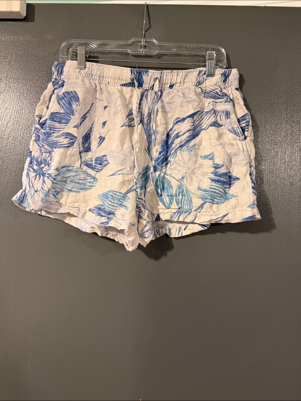 C&C California Blue Floral High-Waist Linen-Blend Shorts